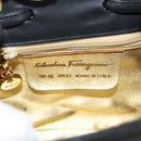 Salvatore Ferragamo Gancini Shoulder Bag Rattan Black Gold Auth 141501V-17