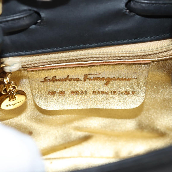 Salvatore Ferragamo Gancini Shoulder Bag Rattan Black Gold Auth 141501V