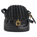 Salvatore Ferragamo Gancini Shoulder Bag Rattan Black Gold Auth 141501V-2