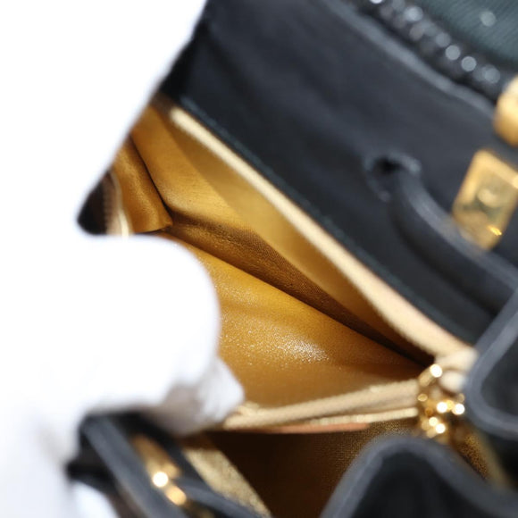 Salvatore Ferragamo Gancini Shoulder Bag Rattan Black Gold Auth 141501V