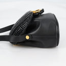 Salvatore Ferragamo Gancini Shoulder Bag Rattan Black Gold Auth 141501V-4