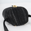 Salvatore Ferragamo Gancini Shoulder Bag Rattan Black Gold Auth 141501V-6