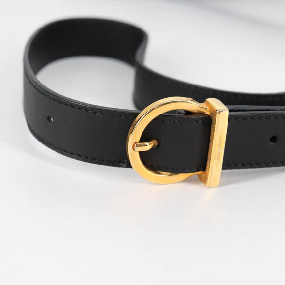 Salvatore Ferragamo Gancini Shoulder Bag Rattan Black Gold Auth 141501V