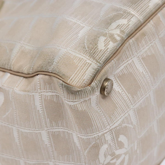 CHANEL New Travel line Hand Bag Nylon Beige Silver CC Auth 141510