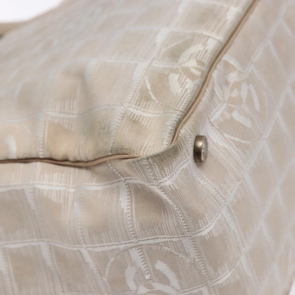 CHANEL New Travel line Hand Bag Nylon Beige Silver CC Auth 141510