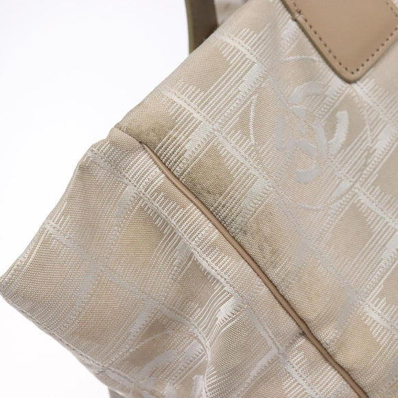CHANEL New Travel line Hand Bag Nylon Beige Silver CC Auth 141510