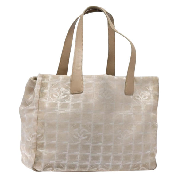 CHANEL New Travel line Hand Bag Beige Silver CC Auth 141510
