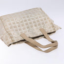 CHANEL New Travel line Hand Bag Nylon Beige Silver CC Auth 141510-6