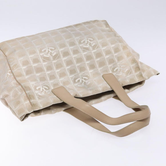 CHANEL New Travel line Hand Bag Nylon Beige Silver CC Auth 141510