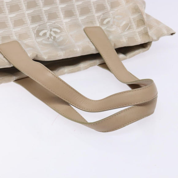 CHANEL New Travel line Hand Bag Nylon Beige Silver CC Auth 141510