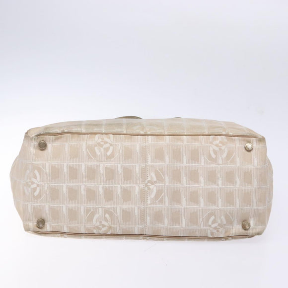 CHANEL New Travel line Hand Bag Nylon Beige Silver CC Auth 141510