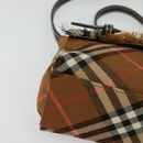 BURBERRY Nova Check Blue Label Shoulder Bag Canvas Brown Silver Auth 141511-9
