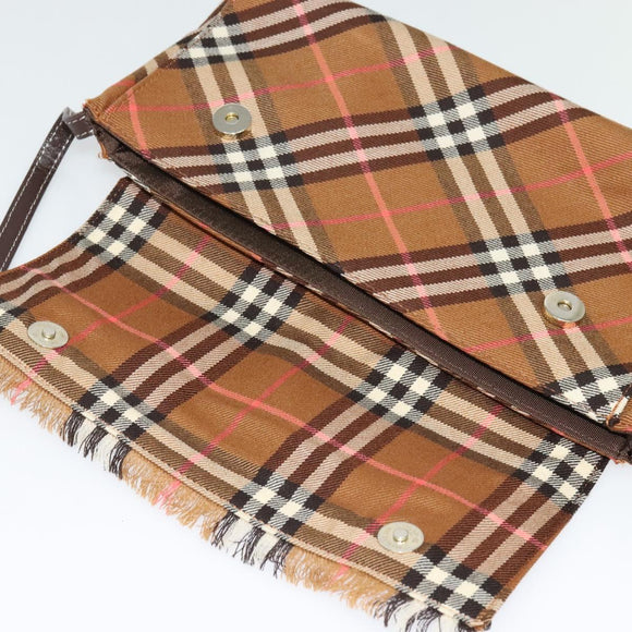 BURBERRY Nova Check Blue Label Shoulder Bag Canvas Brown Silver Auth 141511