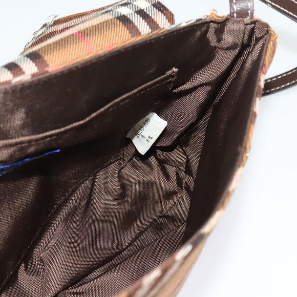 BURBERRY Nova Check Blue Label Shoulder Bag Canvas Brown Silver Auth 141511