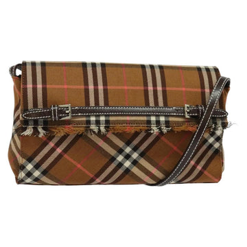 BURBERRY Nova Check Blue Label Shoulder Bag Canvas Brown Silver Auth 141511