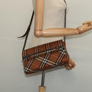 BURBERRY Nova Check Blue Label Shoulder Bag Canvas Brown Silver Auth 141511-20