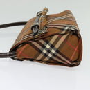BURBERRY Nova Check Blue Label Shoulder Bag Canvas Brown Silver Auth 141511-3