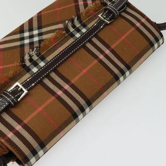 BURBERRY Nova Check Blue Label Shoulder Bag Canvas Brown Silver Auth 141511