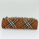 BURBERRY Nova Check Blue Label Shoulder Bag Canvas Brown Silver Auth 141511-5
