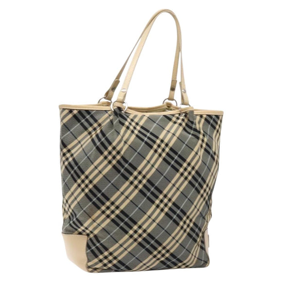 BURBERRY Nova Check Blue Label Tote Bag Canvas Navy Silver Auth 141512