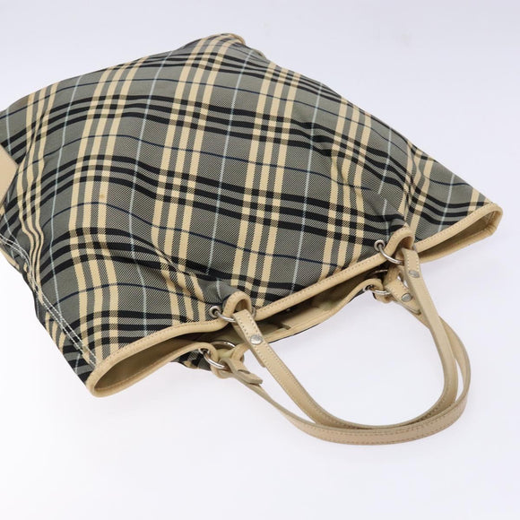 BURBERRY Nova Check Blue Label Tote Bag Canvas Navy Silver Auth 141512