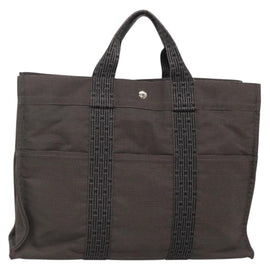 HERMES Her Line MM Hand Bag Canvas Gray Silver Auth 141513