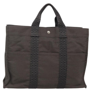 HERMES Her Line MM Hand Bag Canvas Gray Silver Auth 141513