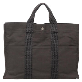 HERMES Her Line MM Hand Bag Canvas Gray Silver Auth 141513 - 0