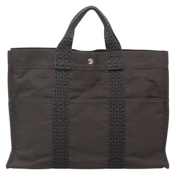 HERMES Her Line MM Hand Bag Canvas Gray Silver Auth 141513 - 0