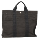 HERMES Her Line MM Hand Bag Canvas Gray Silver Auth 141514-1