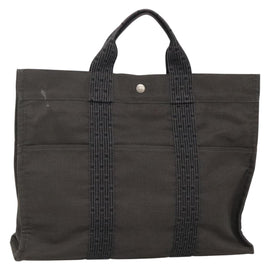 HERMES Her Line MM Hand Bag Canvas Gray Silver Auth 141514