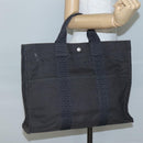 HERMES Her Line MM Hand Bag Canvas Gray Silver Auth 141514-19