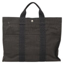 HERMES Her Line MM Hand Bag Canvas Gray Silver Auth 141514-13