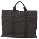 HERMES Her Line MM Hand Bag Canvas Gray Silver Auth 141514-2