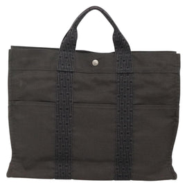 HERMES Her Line MM Hand Bag Canvas Gray Silver Auth 141514 - 0