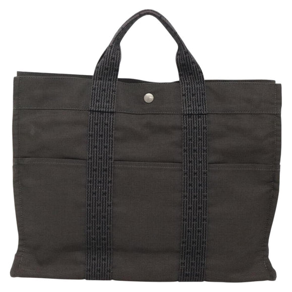 HERMES Her Line MM Hand Bag Canvas Gray Silver Auth 141514