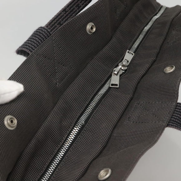 HERMES Her Line MM Hand Bag Canvas Gray Silver Auth 141514