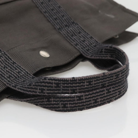 HERMES Her Line MM Hand Bag Canvas Gray Silver Auth 141514