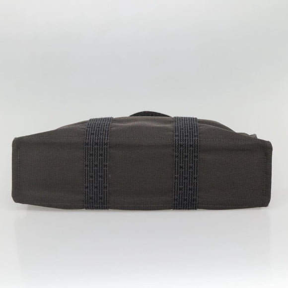 HERMES Her Line MM Hand Bag Canvas Gray Silver Auth 141514