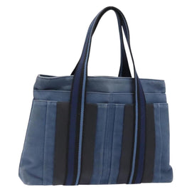 HERMES Trocha Horizontal Zonal MM Tote Bag Canvas Blue Silver Auth 141515