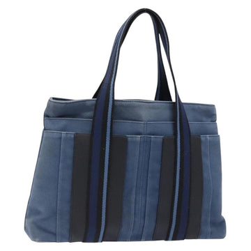HERMES Trocha Horizontal Zonal MM Tote Bag Canvas Blue Silver Auth 141515