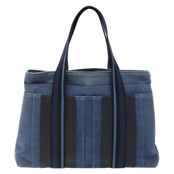 HERMES Trocha Horizontal Zonal MM Tote Bag Canvas Blue Silver Auth 141515