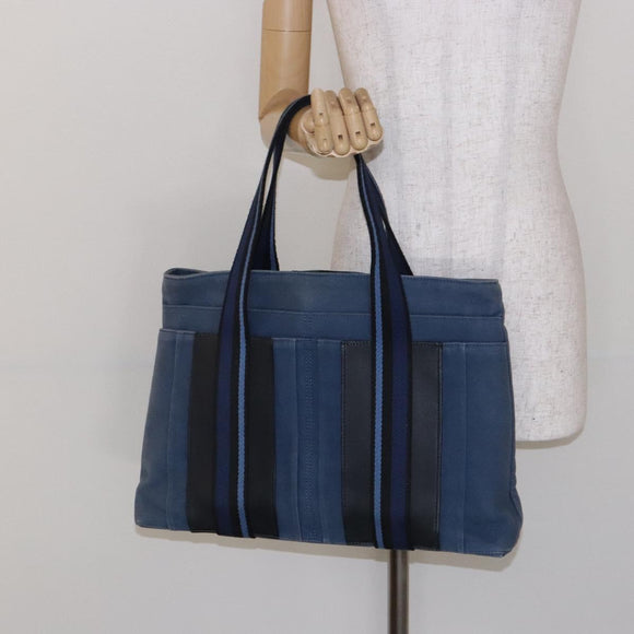 HERMES Trocha Horizontal Zonal MM Tote Bag Canvas Blue Silver Auth 141515