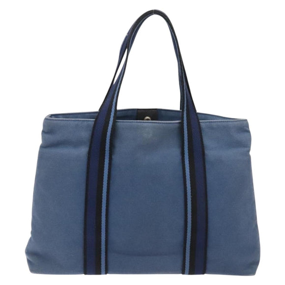 HERMES Trocha Horizontal Zonal MM Tote Bag Canvas Blue Silver Auth 141515