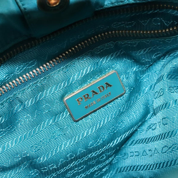 PRADA Shoulder Bag Nylon Blue Gold Auth 141518