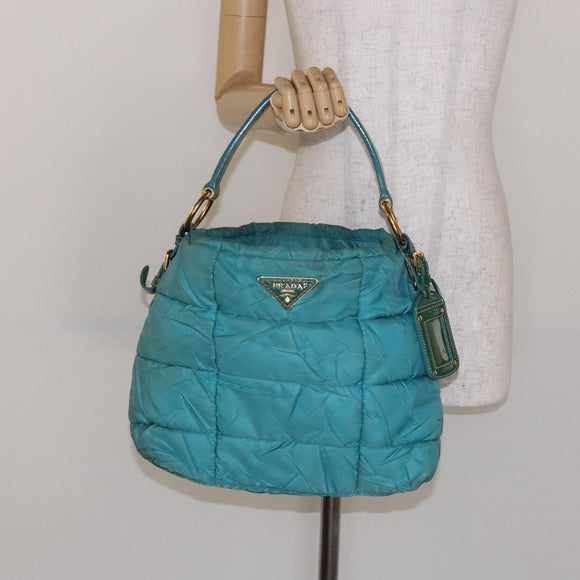 PRADA Shoulder Bag Nylon Blue Gold Auth 141518