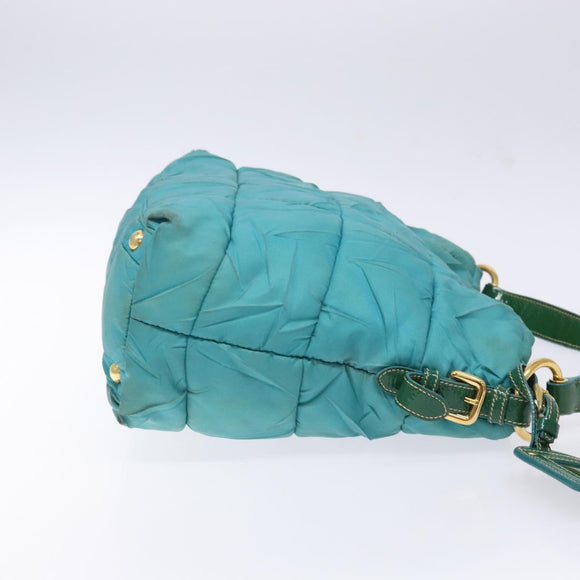 PRADA Shoulder Bag Nylon Blue Gold Auth 141518