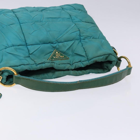 PRADA Shoulder Bag Nylon Blue Gold Auth 141518
