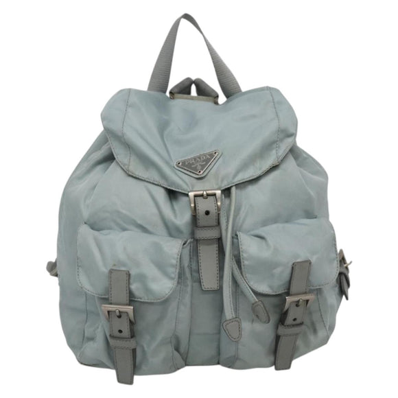 PRADA Backpack Nylon Light Blue Silver Auth 141519
