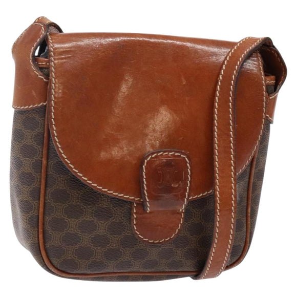 CELINE Macadam Canvas Shoulder Bag PVC Leather Brown Gold Auth 141524